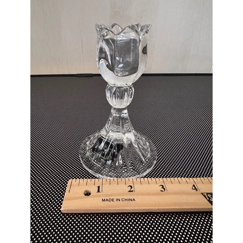 Mikasa Lead Crystal Tulip Candlestick Holder Clear Glass Floral Pedestal‎ 5 inch